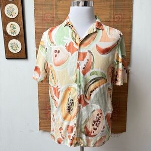 Zara Abstract Tropical Fruit Print Camp Shirt
